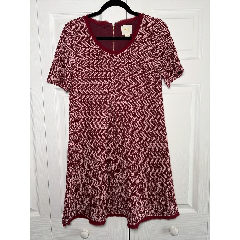 Maeve Textured Shift Dress Womens Size M Burgundy Fringe Anthropologie Boho